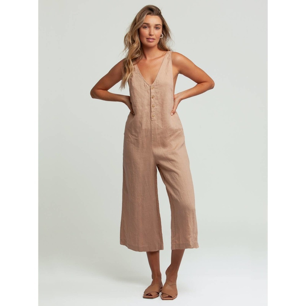 NWT Size Medium Rhythm Lolita Jumpsuit 100% Linen V Neck Culotte Blush